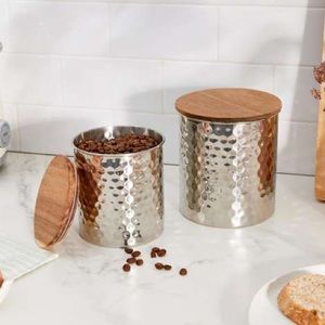 🆕 Uncommon James Silver & Wood Canister Set of 2